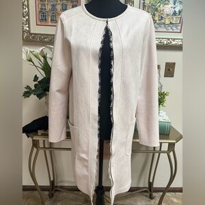 CACTUS+PEARL ULTRA SUEDE LACE TRIM PALE PINK DRESSY WEDDING JACKET DUSTER SZ SM💞